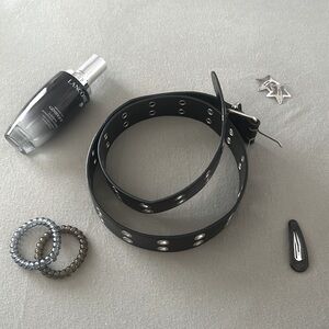 Black (fake) leather belt, with silver rings
